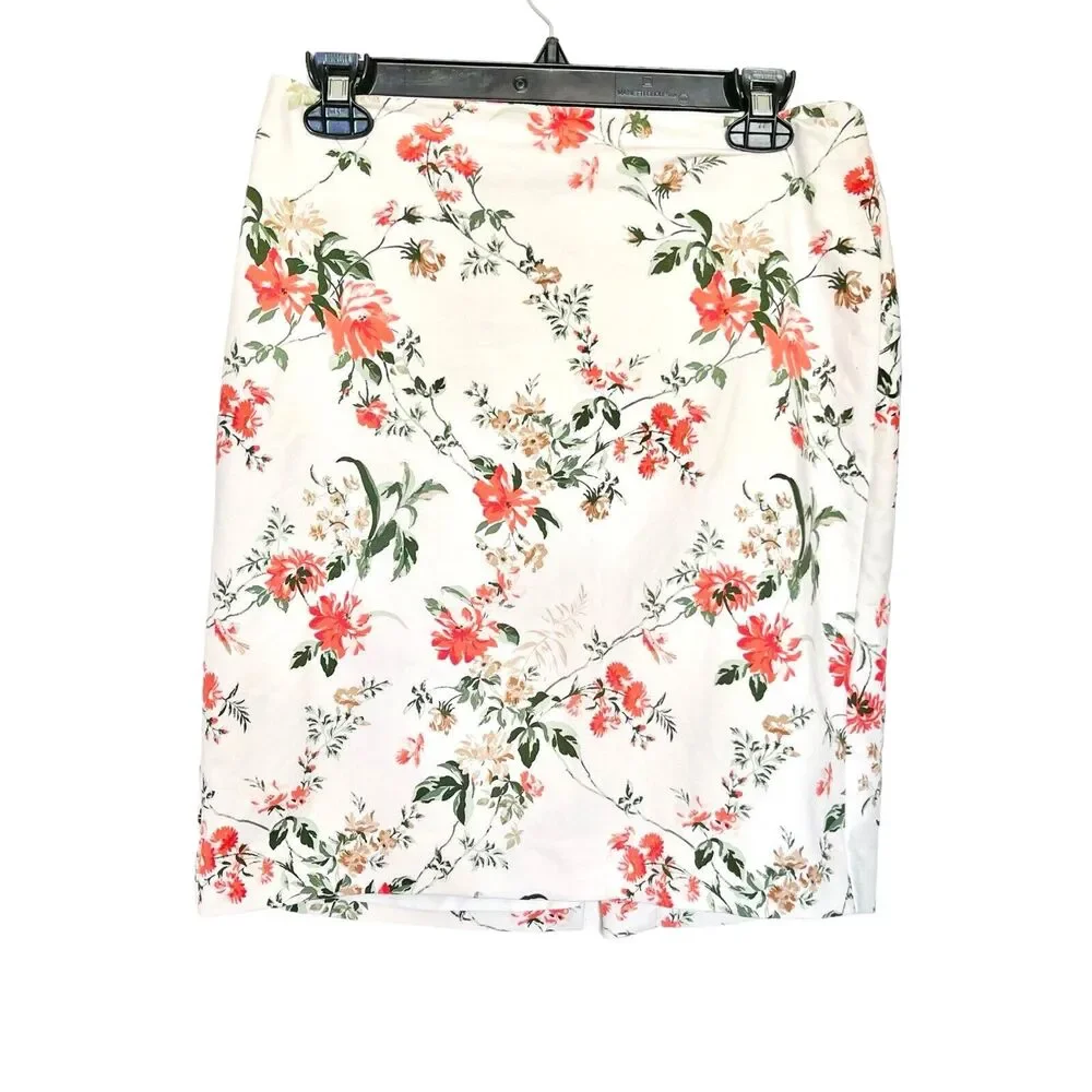Ann Taylor Factory Womens Skirt Floral Size 6 Petite Slit Office Wear Workcore